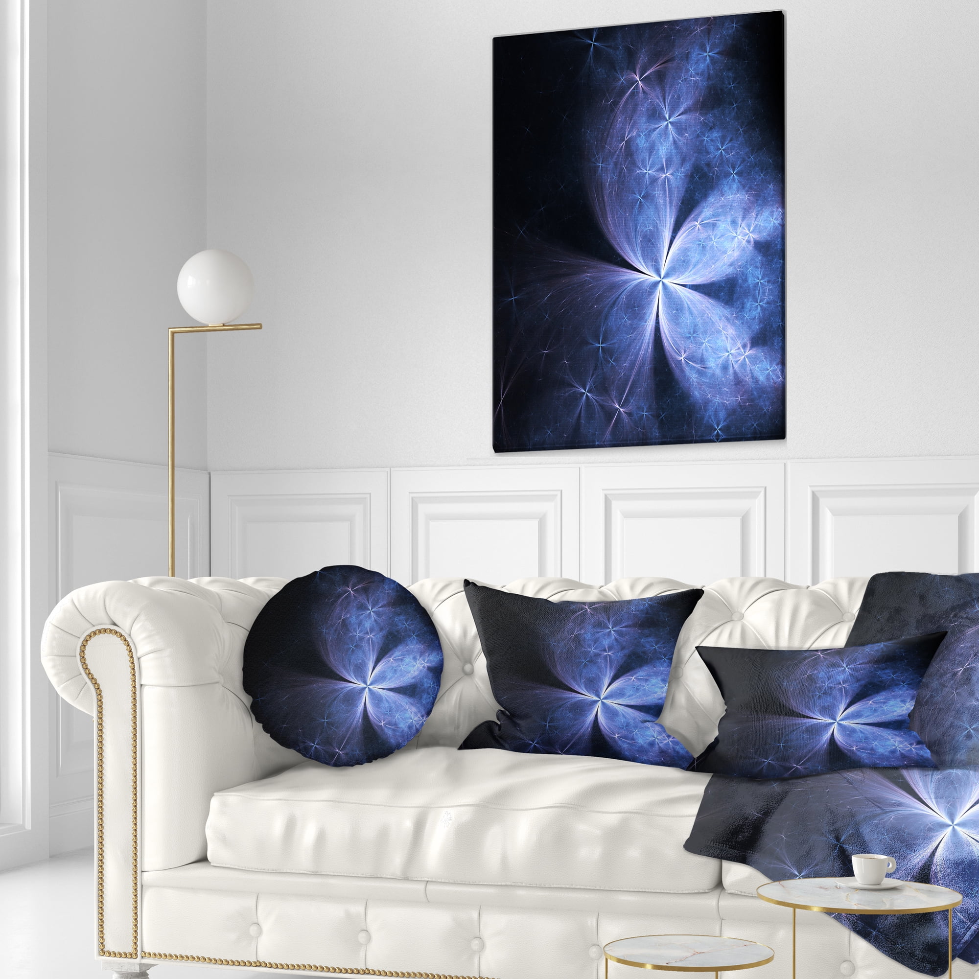 Designart Glittering Soft Blue Fractal Flower - Floral Throw Pillow - 12x20