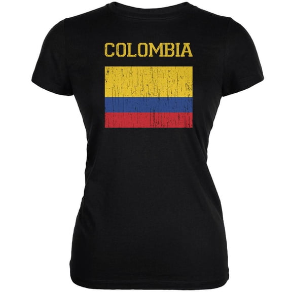 World Cup Distressed Flag Colombia Black Juniors Soft T-Shirt - Small