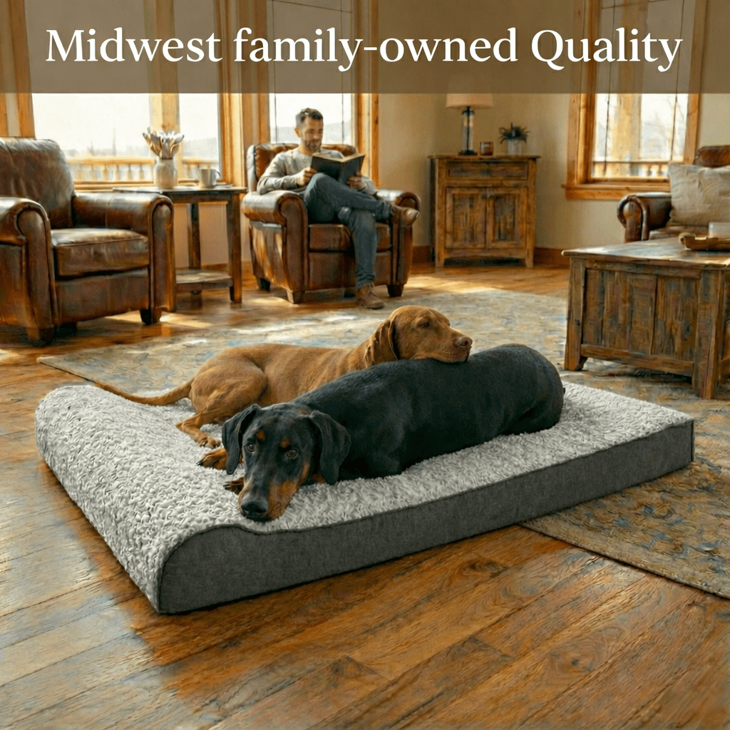 Farmhouse Pet Supply XXL Dog Bed That Won't Go Flat, 51x33in, Fits 54" Crate, Orthopedic