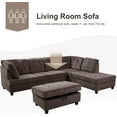 thumbnail image 3 of Ponliving Furniture_Corduroy L Shape Sectional Sofa with Storage Ottoman, Espresso, Right Hand Facing Chaise, 3 of 7
