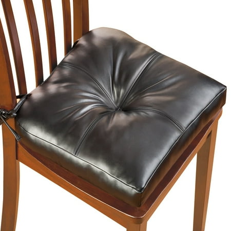 Faux Leather Thick Padded Chair Cushion With Ties For Extra Height Faux Leather Thick Padded Chair Cushion With Ties For Extra Height Comfort And Support