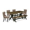 thumbnail image 2 of East West Furniture X677SI648-6 6-Pc Dining Table Set- 4 Parson Dining Chairs with Coffee Linen Fabric Seat and Button Tufted Chair Back - Rectangular Top & Wooden Cross Legs dining table and..., 2 of 10