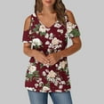 thumbnail image 2 of Rvkxad Summer Tops for Women 2025 Trendy Short Sleeve Tops Cold Shoulder Trendy V Neck Tunic Floral Print Fashion Blouses T-shirt Gifts for Her Red XL, 2 of 5