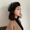 thumbnail image 2 of Jiibva Women's Mesh Beret Hat French Beret Vintage Berets Leather Painter Cap Winter Autumn Hat Retro Artist Cap Lightweight Winter Hats Hair Accessory, 2 of 7