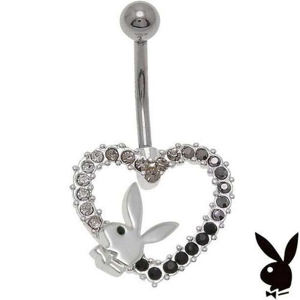 Playboy Playboy Belly Ring Heart Bunny Logo Swarovski Crystal Curved