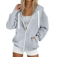 thumbnail image 2 of Linfrsh Hooded Sweatshirt Women Women's Full Zip Up Hoodie Long Sleeve Hooded Sweatshirts Pockets Jacket Coat for Women Light Gray,L, 2 of 7