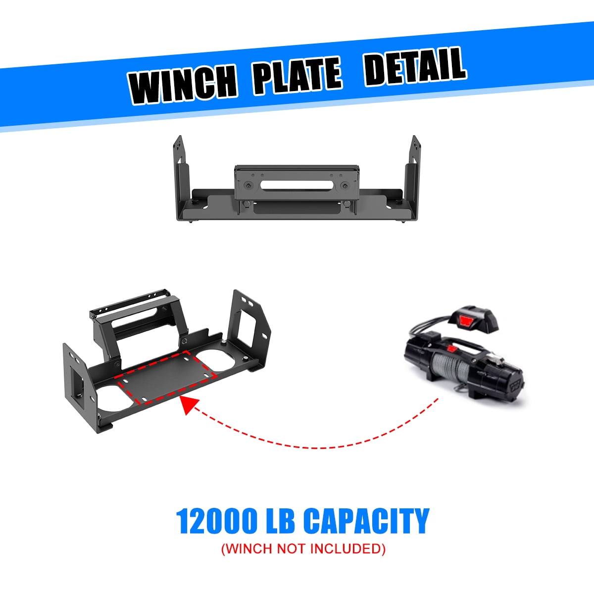 Heavy Duty Steel Winch Plate Fit for 2022 2023 2024 2025 GMC Sierra 1500,Black Powder Coated Front Bumper