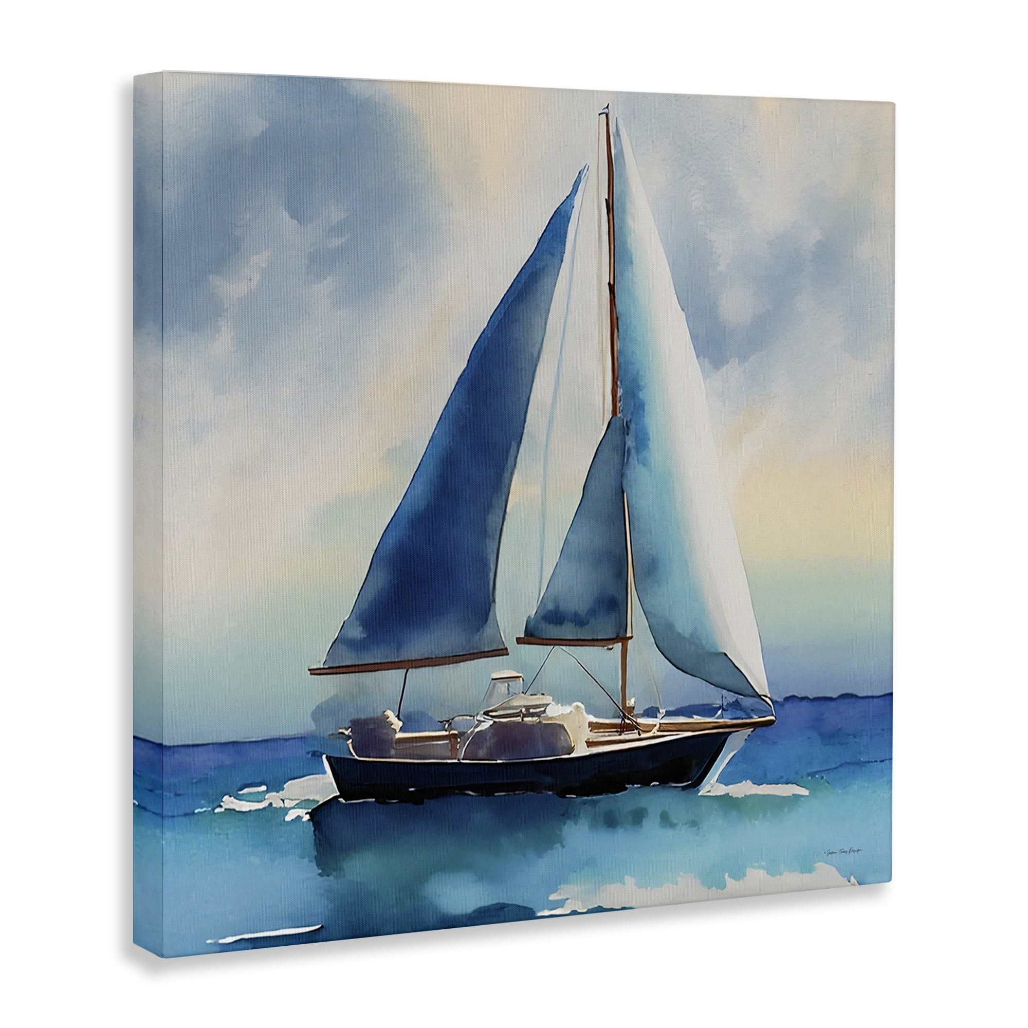 Stupell Industries Watercolor Style Sailboat Nautical & Beach Painting Wrapped Canvas Art Print Wall Art, 24 x 24