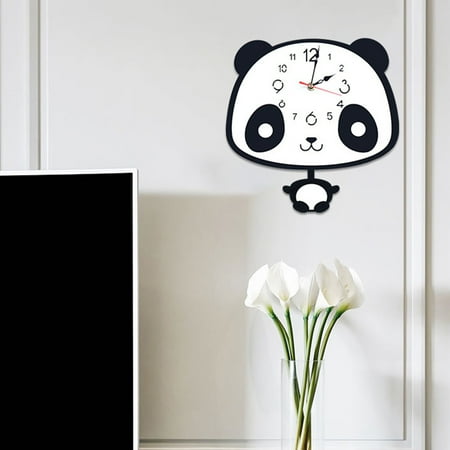 WHAMVOX Panda Shaped Wall Clock Mute Clock Living Room KId's Room Wall Clock Wall Decor without Battery