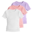 thumbnail image 1 of KyCheLot 3 Pack Ribbed Knit Tops for Girls Crew Neck Solid Color Short Sleeve T-Shirts Trendy Ruffle Trim T-Shirts, 1 of 5