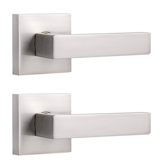 Knobonly 2 Pack Square/Drop Style Satin Nickel Half Dummy Door Handles, Heavy Duty Door Levers, for Office or Home Use, Pull/Push Function