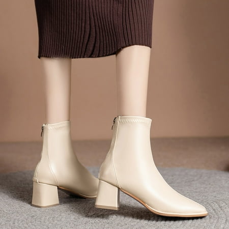 

Cathalem Womens Suede Boots Low Heel Fashion Women Artificial Leather Solid Color Autumn Thick Sole Boots for Women Low Heel White 8