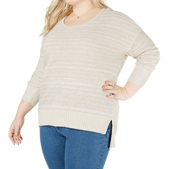 Style & Co. Womens Drop Shoulder Pullover Sweater, Beige, Plus Size, 2X
