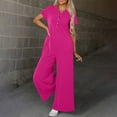 thumbnail image 4 of biudgviw Women's Jumpsuits Short Sleeve V Neck Half Button Textured Wide Leg Rompers Loose Casual Overalls with Pockets, 4 of 7