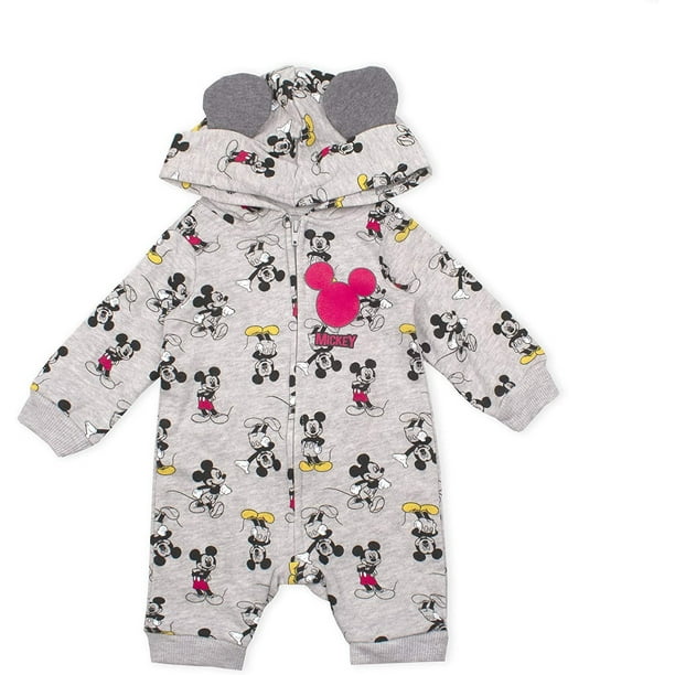 Disney Baby Boy Mickey Mouse Coverall Romper Onesie with Hood and 3D ...