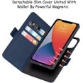 thumbnail image 2 of 2-in-1 Magnetic Detachable Wallet Case for iPhone 13 Pro, Card Slots Holder Genuine Leather Kickstand Shockproof Wrist Lanyard Strap Removable Cover 5G 6.1",Blue, 2 of 14