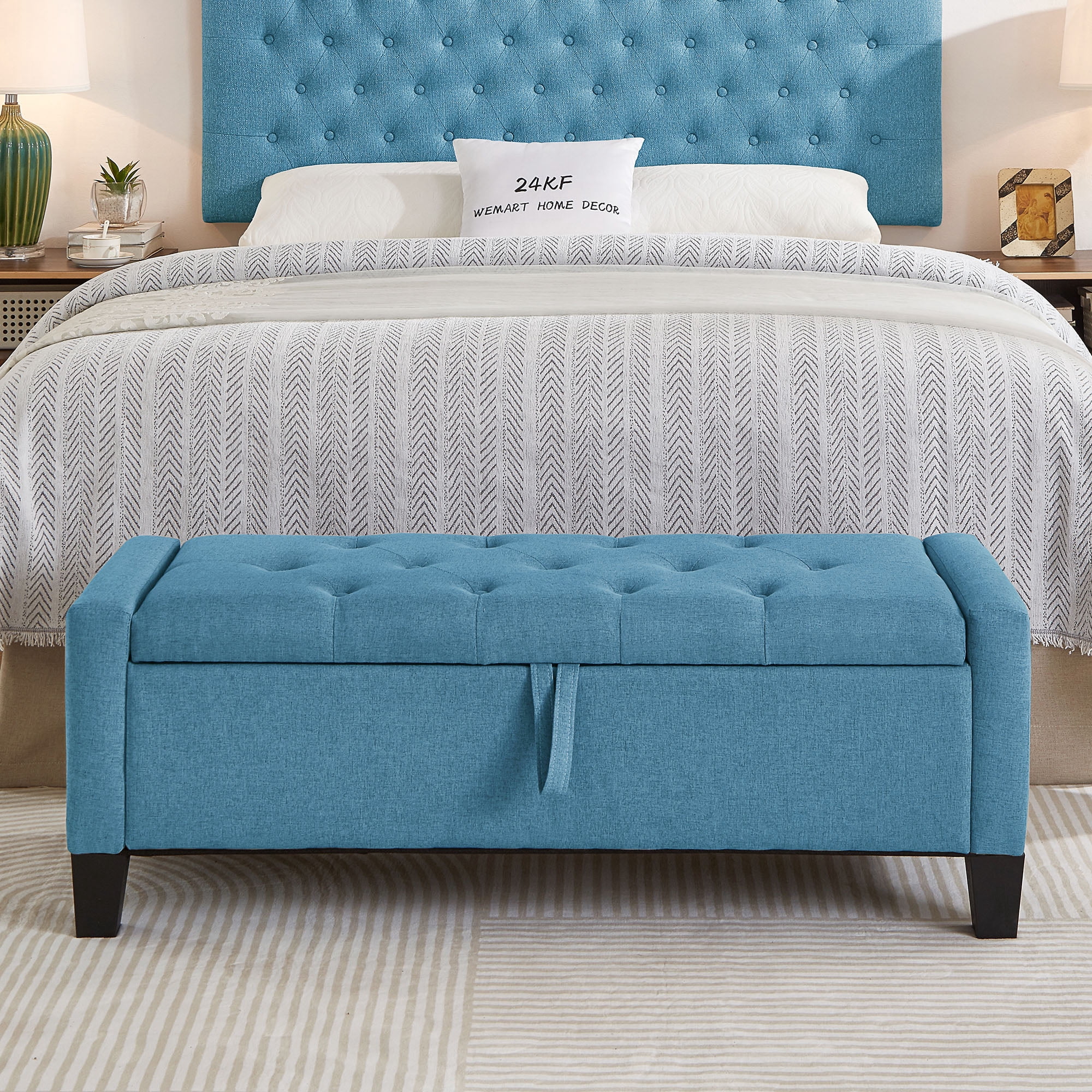 S-HOME Ottoman with Storage, Storage Ottoman Bench with Safety Hinge 350 lbs Weight, Upholstered Entryway Bench with Seating
