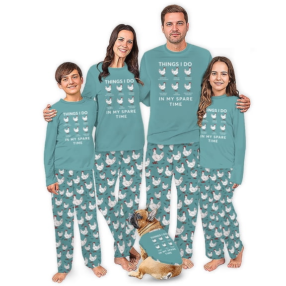 Things I Do In My Spare Time Chicken Matching Family Pajamas With Dog, Funny Chicken Lover PJs, Plus Sizes, With Pockets