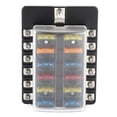 thumbnail image 1 of 12 Way Fuse Box, Blade Fuse Block Holder With LED Indicator Waterproof Cover Equipped With 24 4-Color Fuses, Designed With Positive And Negative Terminals For Car Boat Bus Yacht, 1 of 8
