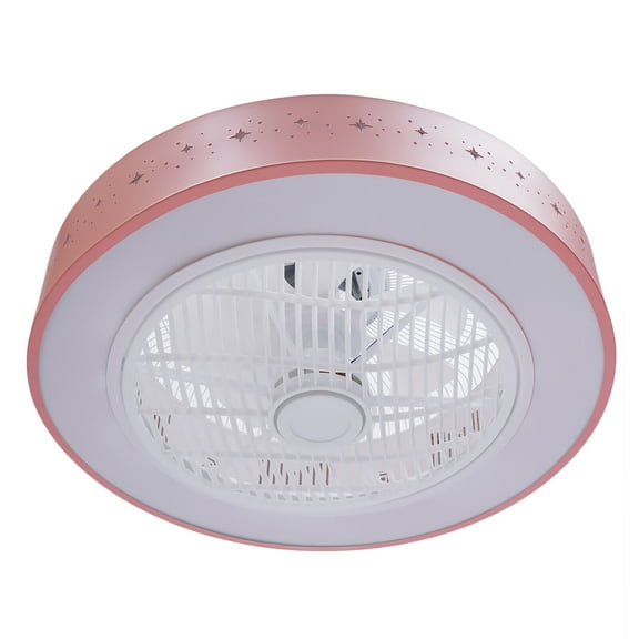 Fichiouy Modern LED Ceiling Fan Light Flush Mount Dimmable Chandelier Lamp with Remote Control for Bedroom Pink