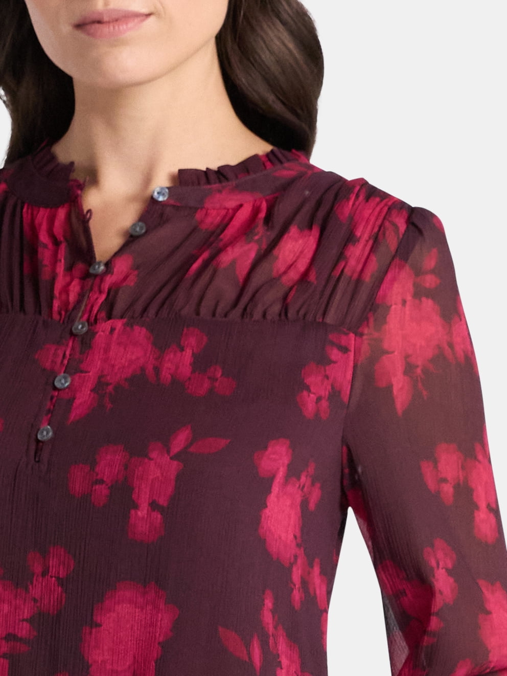 Time and Tru Women's Pintuck Yoke Dress with Long Sleeves, Sizes XS-XXXL