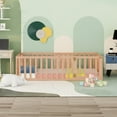 thumbnail image 5 of Kacho Floor Bed for Twin Bed with Fence and Door, Low Wood Platform Beds for Girls Boys Happy Time, Twin Playhouse Bed with Door Design, Fence Bed Playpen Bed, Natural, 5 of 9