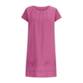 thumbnail image 6 of Lovzfmll Womens Summer Dresses, Womens 2024 Summer Breathable Casual Mini Dress Flowy Lightweight Round Neck Short Sleeved Pleated Solid Color Cotton Linen Loose Fitting Dress Hot Pink XL, 6 of 8