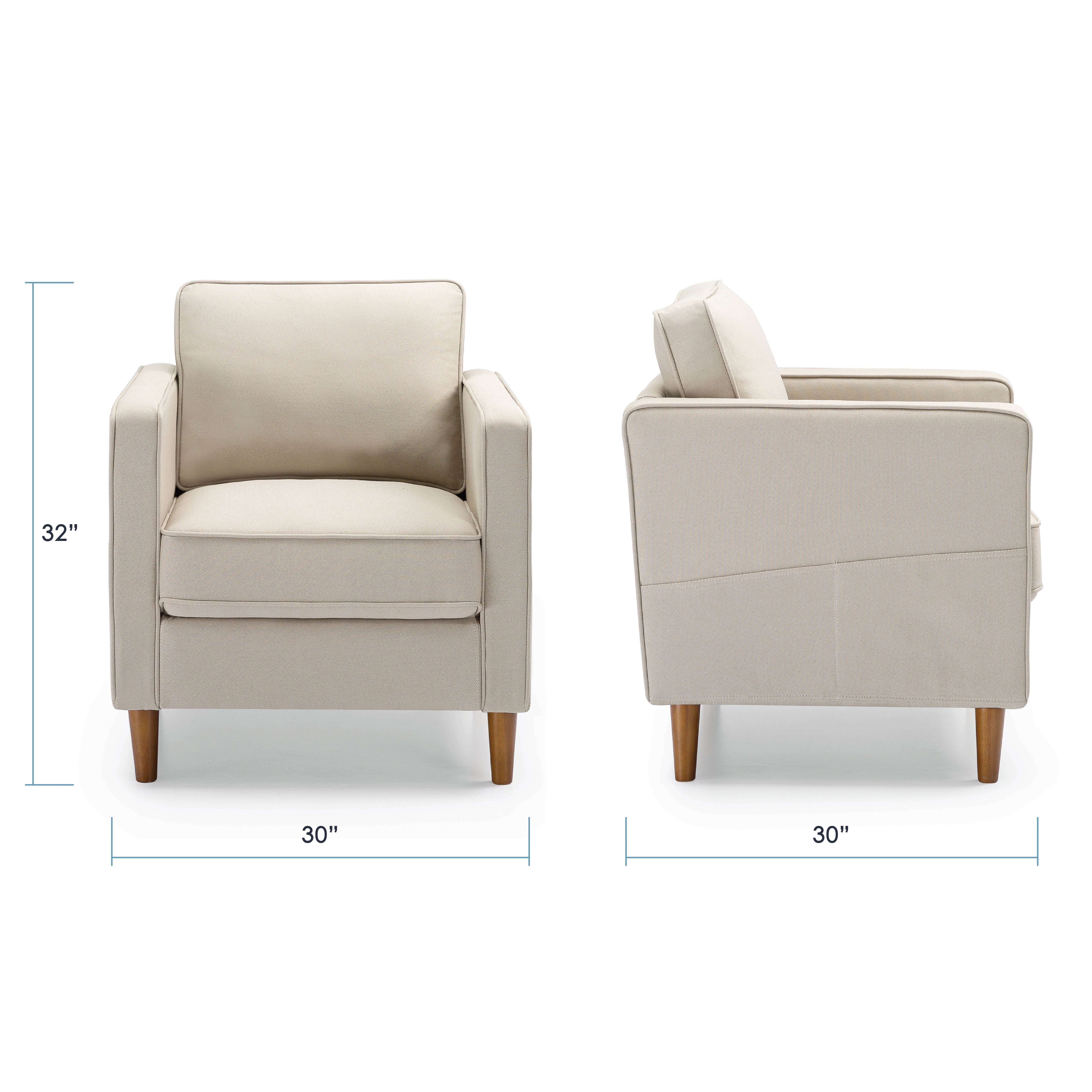 Mellow Hana Modern Fabric Armchair with Armrest Pockets, Sand Gray Beige