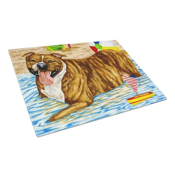 Carolines Treasures AMB1338LCB Beach Bum Staffie Glass Cutting Board Large, 12H x 16W, multicolor