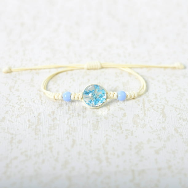 Nvzi Pulsera de flores hecha a mano - Pulsera de resina, pulsera ajustable, pulsera de flores - 2 piezas, azul