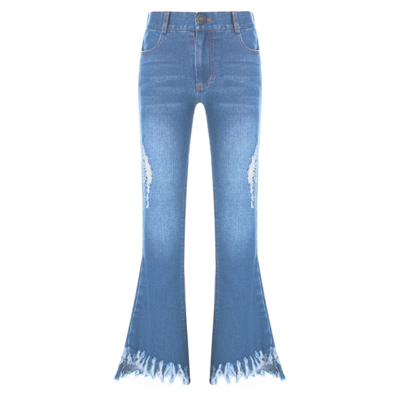 Hansber Kids Girls Vintage Flared Jeans Elastic Waist Bell Bottoms Casual Denim Pants Distressed Light Blue 10