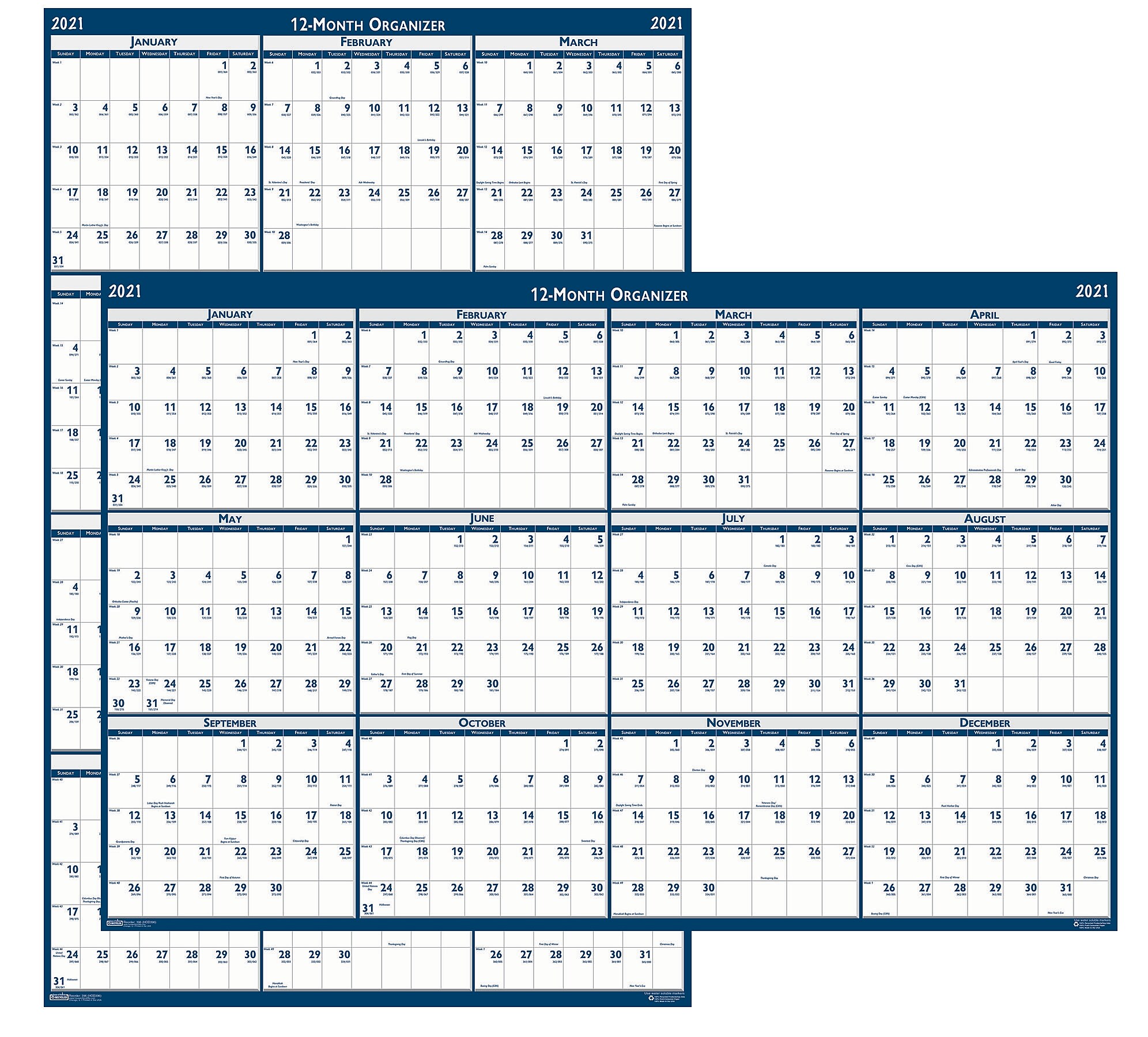 Dry Erase Wall Planner by AT-A-GLANCE PM83-550-21 2021 Erasable Calendar Large Reversible Dreams 24 x 36