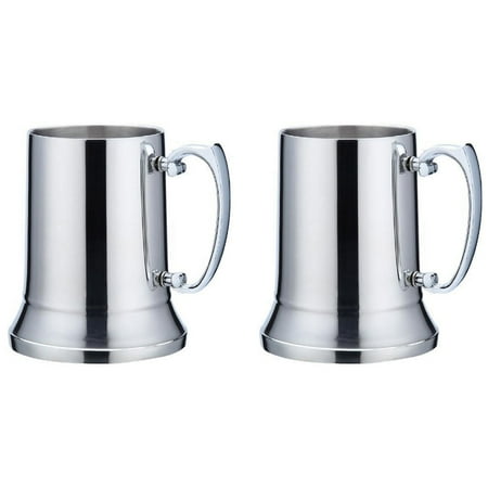 

2X Tankard Stein Double Wall Stainless Steel Beer Mug Breakfast Milk Mugs with Handgrip Coffee Cup 560Ml