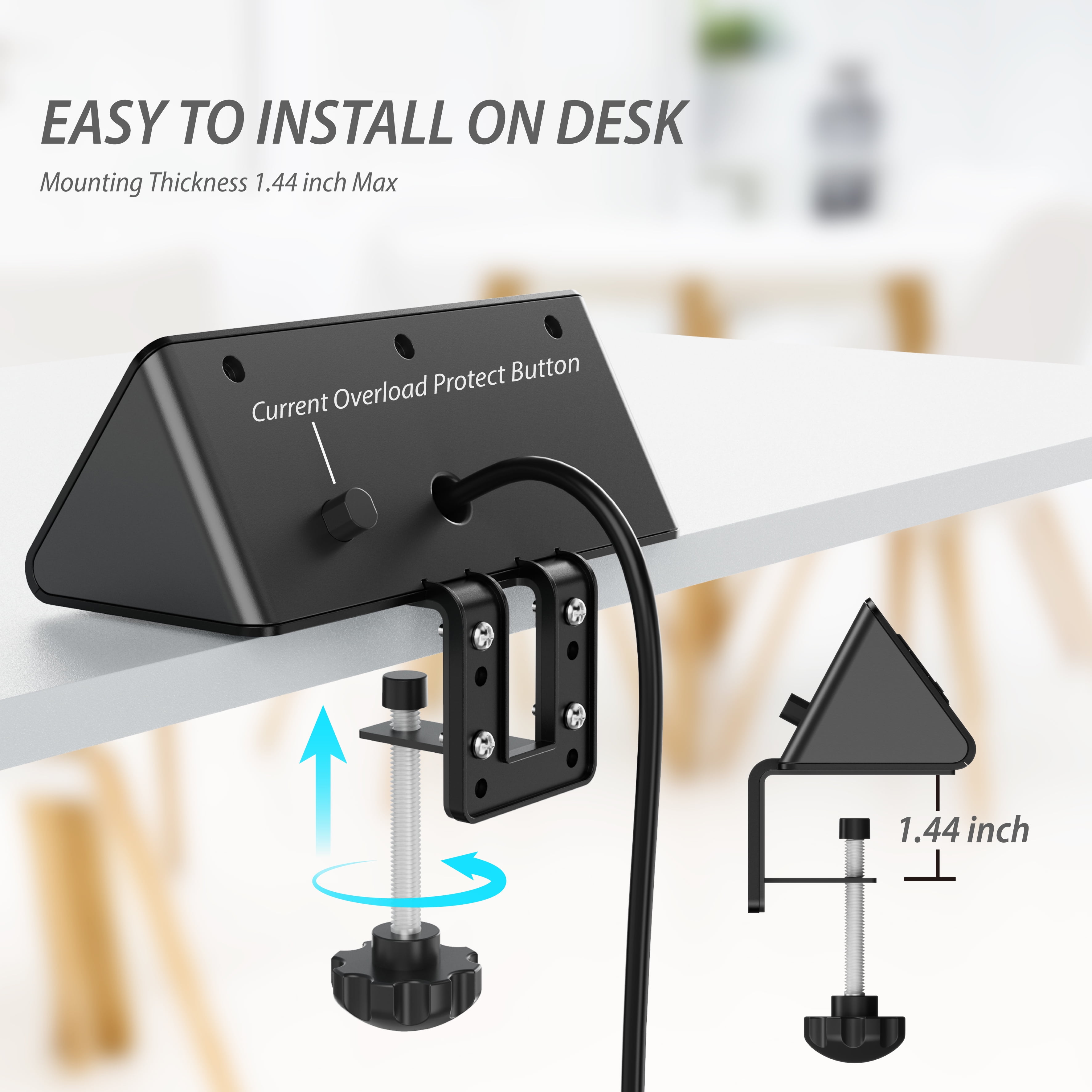Desk Clamp Mount Power Strips , 4 USB Ports& 3 AC Outlets Charging Station, PD 20W Fast Charging USB C, 6Ft Extension Cord Desktop Power Hub, Home Office Desk Accessories, 2-Pack