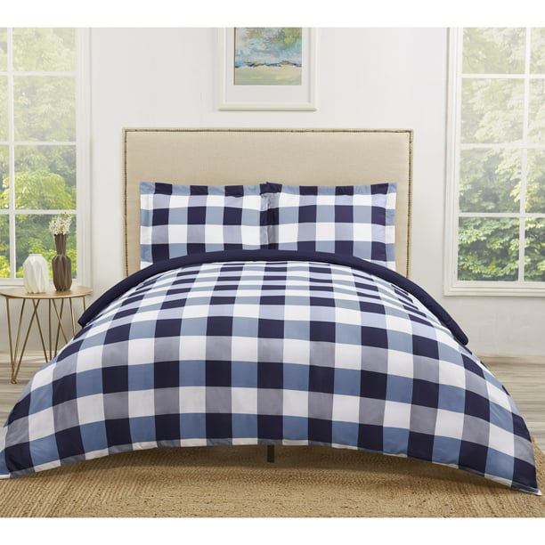 Truly Soft Everyday Buffalo Plaid Navy Twin Xl Duvet Set Walmart