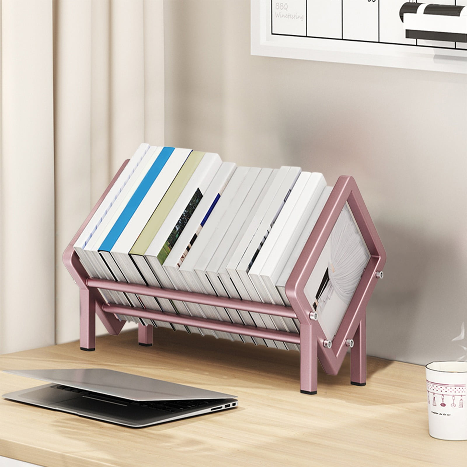 Ruhiku GW Stainless Steel Desktop Bookshelf - Desk Organizer & File Storage Rack, Space-Saving Office/Study/Living Room Decor, Rustproof Metal Book Shelf