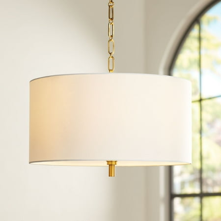 

Possini Euro Design Warm Gold Pendant Chandelier 20 Wide Modern White Linen Drum Shade 4-Light Fixture for Dining Room Foyer Kitchen Island Entryway