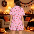 thumbnail image 5 of XINPING Women Halloween Pajamas Halloween Print Notch Lapel Short Sleeve Pajama Shorts Two Piece Outfit S, 5 of 6