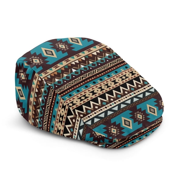 POLERO Retro Flat Cap, Geometric Design Polyester Comfort All-Season Newsboy Hat for Travel Driving Vacation