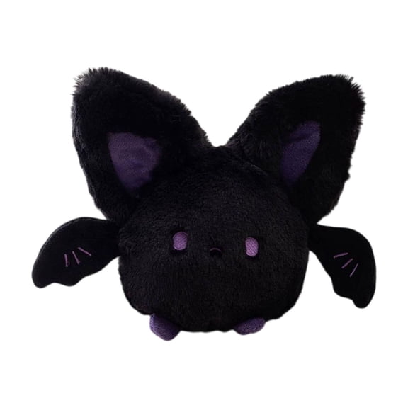 Plush Bat Toy, Round Fluffy Stuffed Animal for Home Decor, Soft Cuddly Bedside Sofa Companion, Black Halloween Holiday Decoration