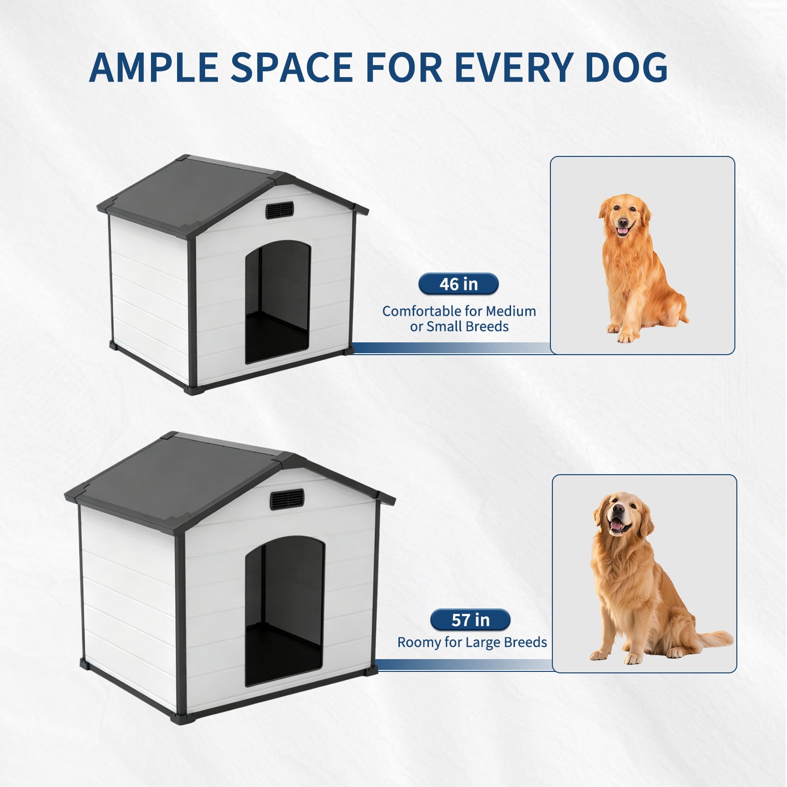 Garvee 46" Extra Large Dog House for Outdoor & Indoor, Waterproof Pet Kennel Shelter with Elevated Floor & Air Vents