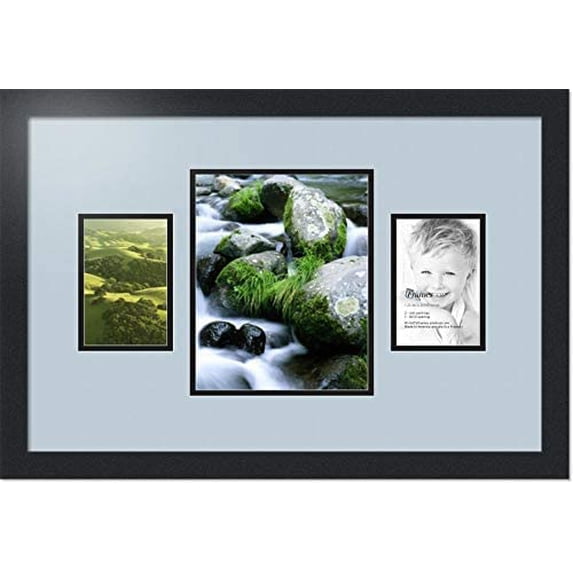 collage photo frame double mat with 1 - 8x10 and 2 - 4x6 openings and black frame