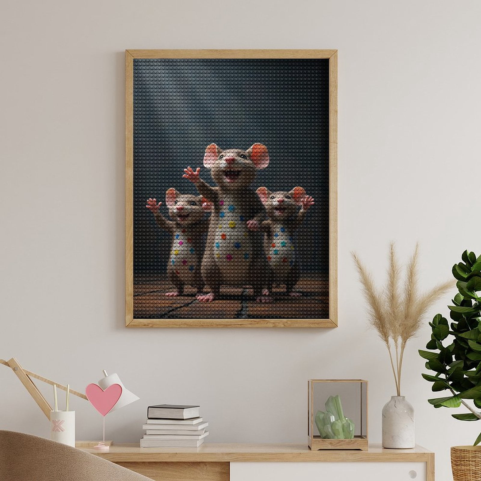 Diamond Art Kits for Adults, Joyful Cartoon Mice Trio Dancing 5D Diamond Painting Kits for Adults Beginners, DIY Full Drill Diamond Painting, Gem Art and Crafts 12x16