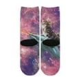 thumbnail image 2 of Function - Kids Galaxy Cat Riding Shark Youth Boys Girls Children Fashion Socks, 2 of 3
