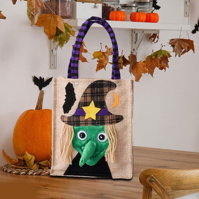 Bolsa de Dulces O Trucos de Halloween Bolsa de Dulces de Halloween con Asa Suministros de Recuerdo de Fiesta Bolsa de Regalo Reutilizable Bolsa de Man