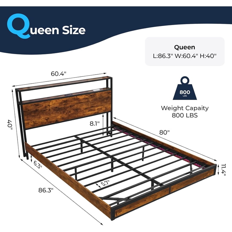 Sailvan Queen Bed Frame with Storage Headboard, Charging & RGB Lights photo 2