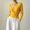 Yellow, variant on Women Wrap V-Neck Sweater Soft Long Sleeve Knit Pullover Top Slim Fit Waist Cropped Sweaters, L