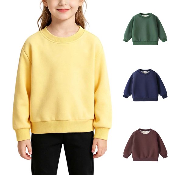 Kid's Cotton Oversized Sweatshirt Crewneck Pullover Long Sleeve Lounge Top Solid Color Pullover Sweatshirt for Boys & Girls 0-10Years
