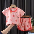 thumbnail image 2 of Uxgjfwu Toddler Summer Outfits Cute Printed Round Neck Short Sleeve Tops and Shorts Set Summer Clothes, Sizes 3M-5T,Pink, 2 of 3