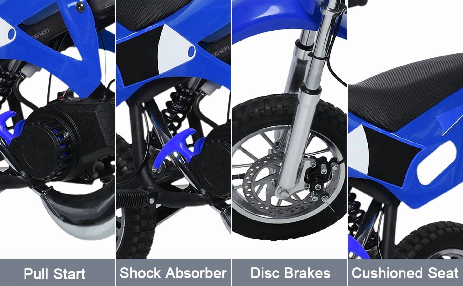 Korogimeeet 49cc 2-Stroke Blue Mini Dirt Bike, Entry Level Off-Road Motorcycle with Throttle Limiter, Front Rear Disc Brakes, Off-Road Tires, 40KM/H, 100kg Capacity, 41 x 22 x 28 Inch
